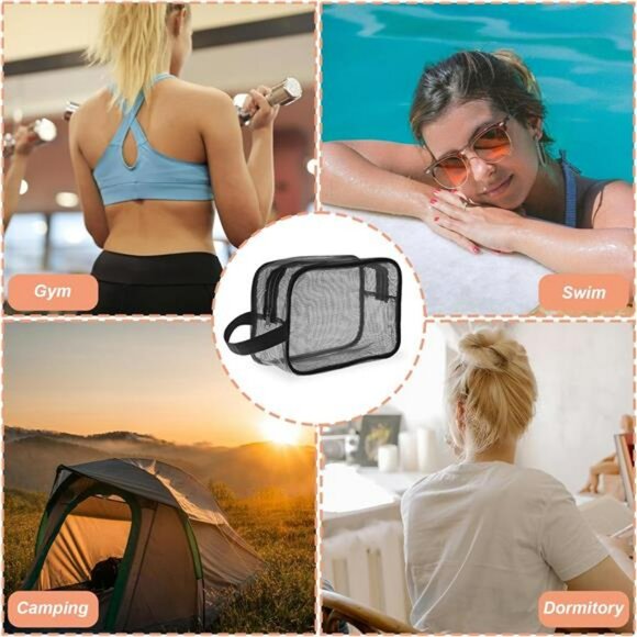 Black mesh shower caddy bag toiletry organizer quick dry for gym travel dorm cam - Picture 4 of 8